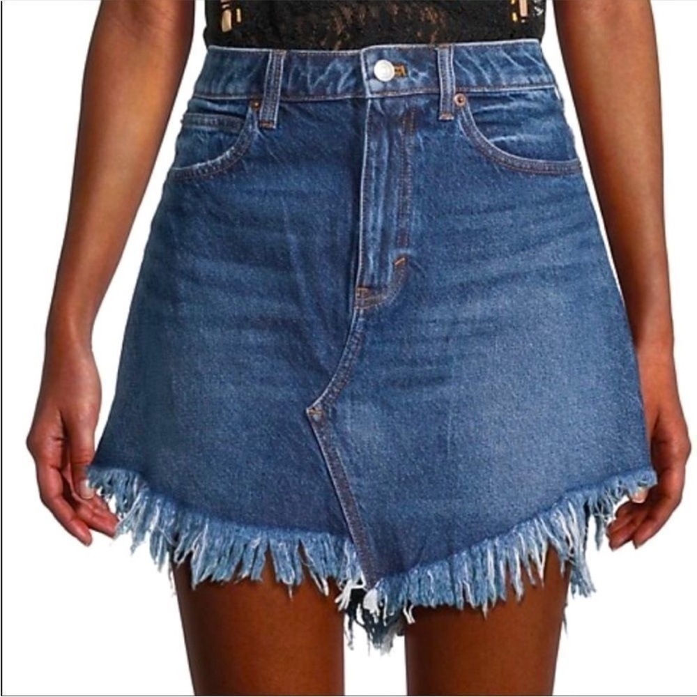 Free People We The Free Bailey Fringe Denim Mini Skirt Size 27 Rodeo Western